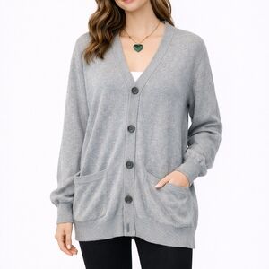 LL Bean Cotton Cashmere Cardigan Gray Button Front Soft Classic Medium